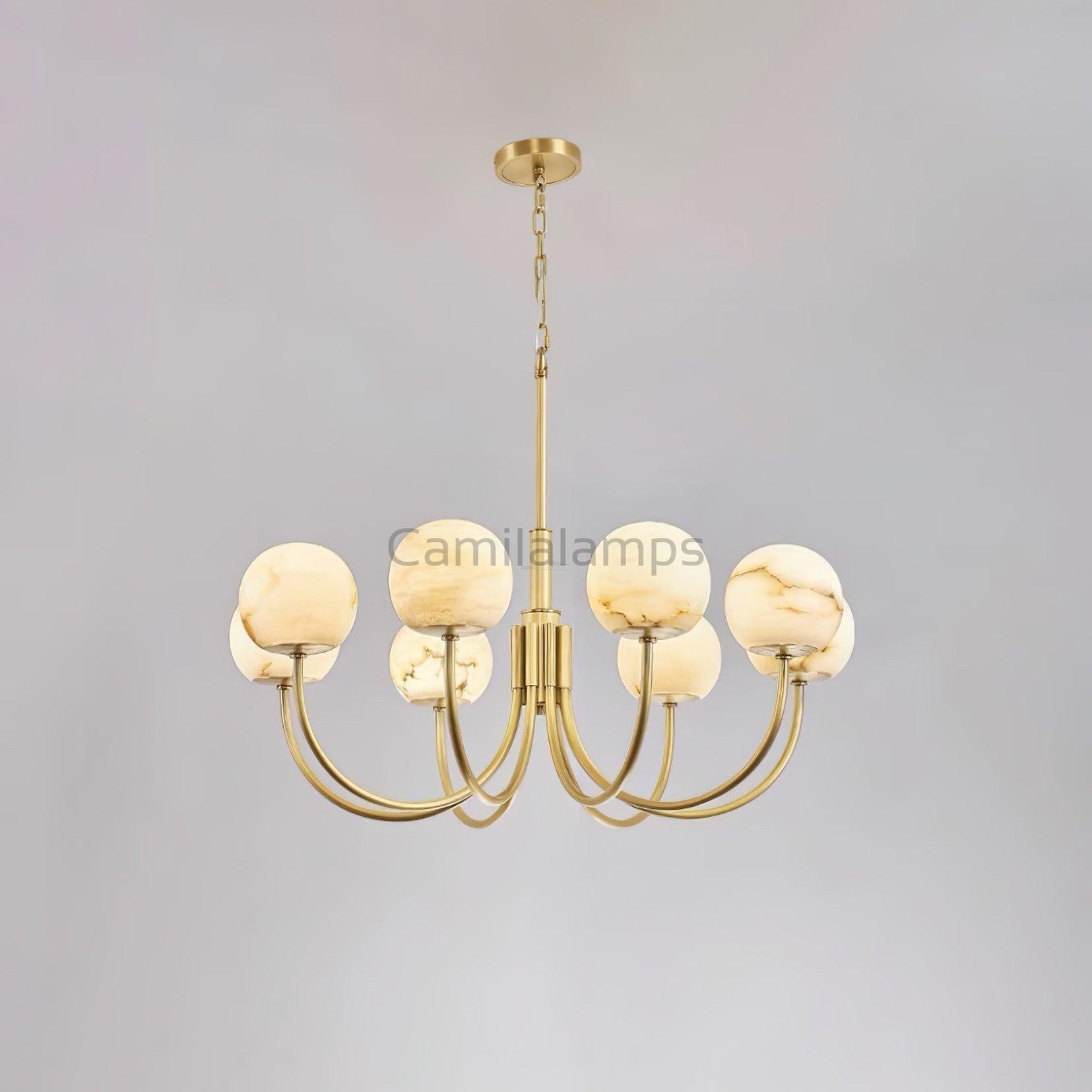 Aurelian Alabaster Globe Chandelier with 6/8/10/12 heads - Camilalamps - aurel-11760-18 Hea-1Brass-12