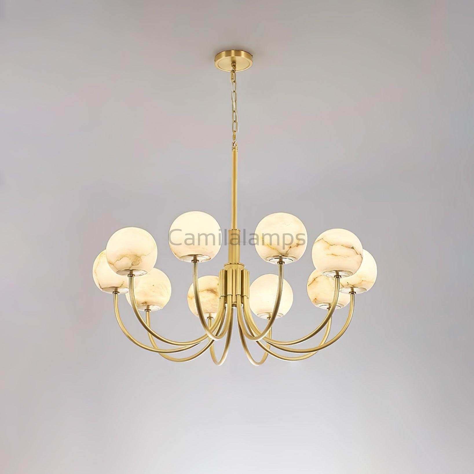 Aurelian Alabaster Globe Chandelier with 6/8/10/12 heads - Camilalamps - Aurel - 1760 - 10 He - Brass - 3