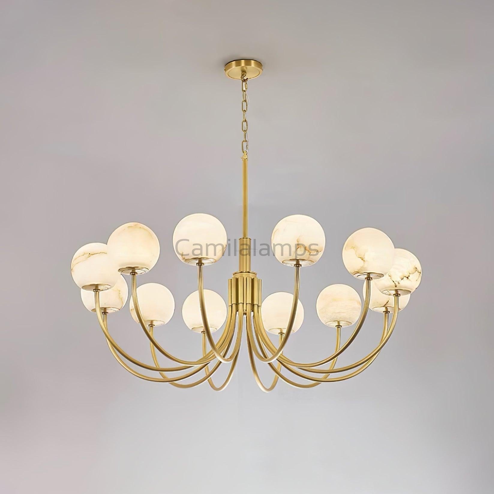 Aurelian Alabaster Globe Chandelier with 6/8/10/12 heads - Camilalamps - aurel-11760-112 He-1Brass-14