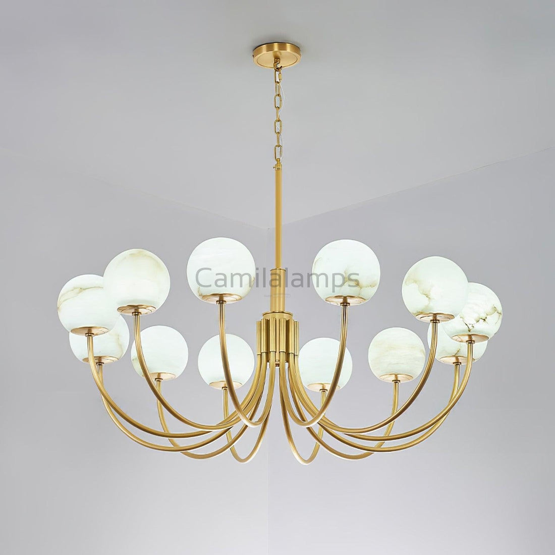 Aurelian Alabaster Globe Chandelier with 6/8/10/12 heads - Camilalamps - aurel-11760-16 Hea-1Brass-11