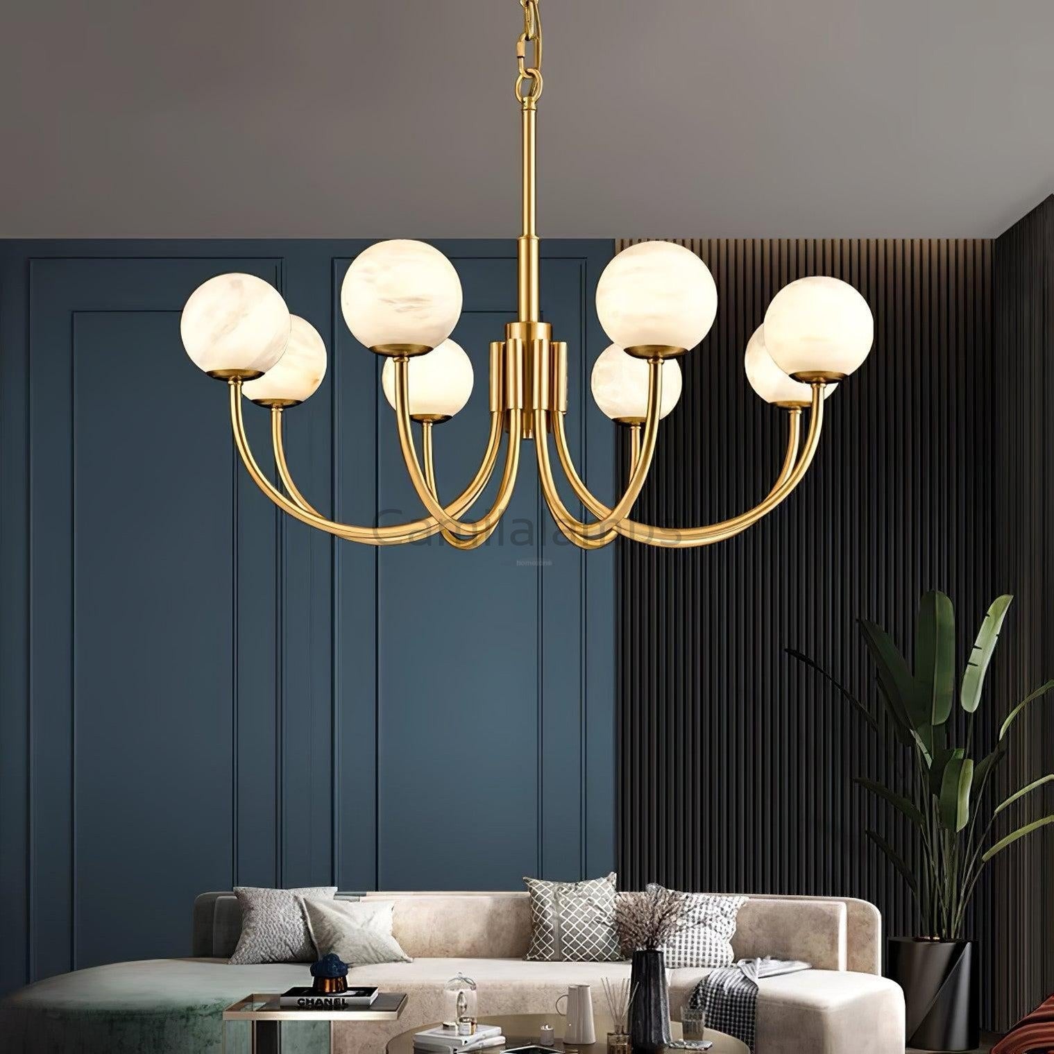 Aurelian Alabaster Globe Chandelier with 6/8/10/12 heads - Camilalamps - Aurel - 1760 - 6 Hea - Brass - 1