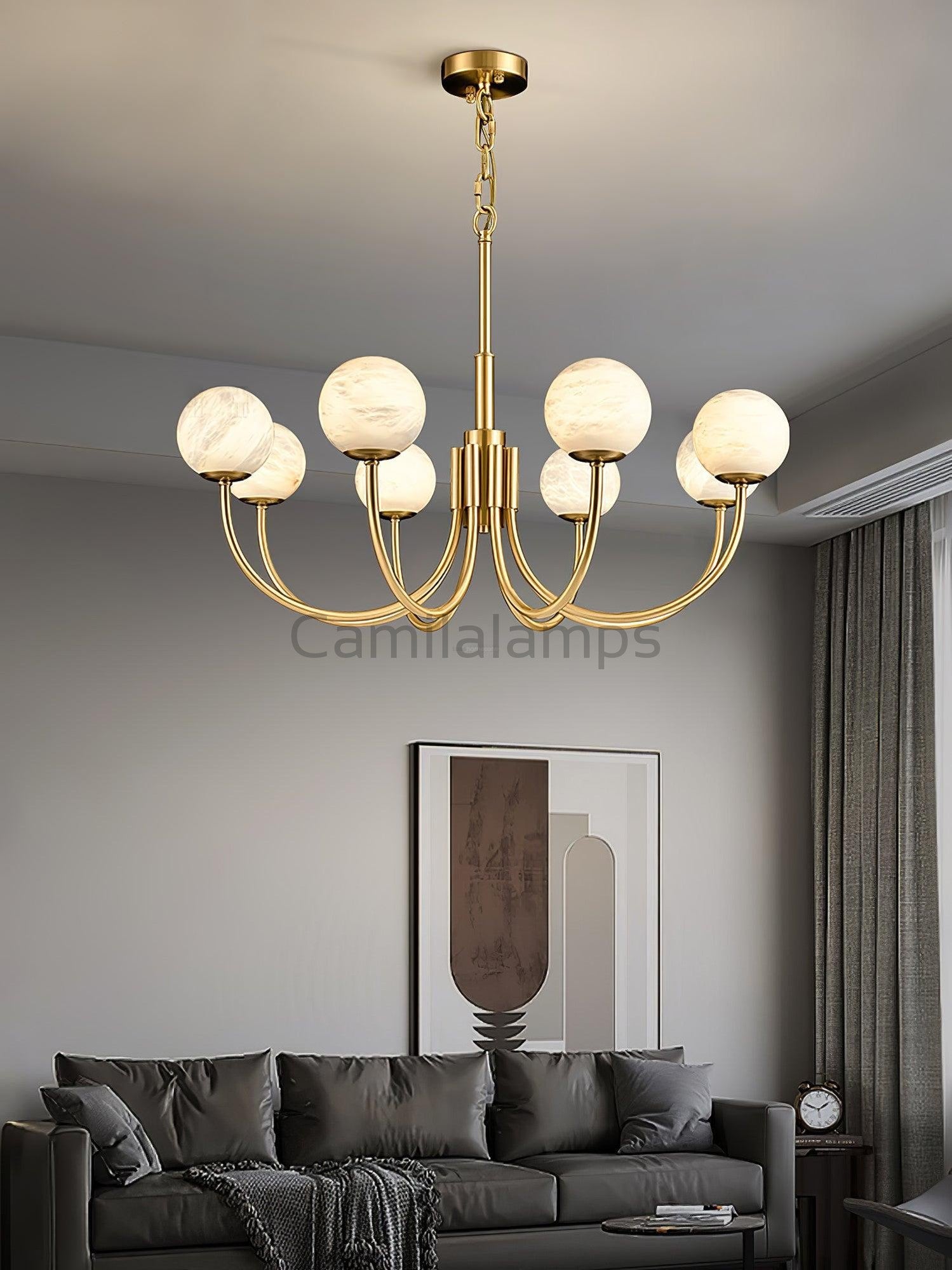 Aurelian Alabaster Globe Chandelier with 6/8/10/12 heads - Camilalamps - aurel-11760-16 Hea-1Brass-11