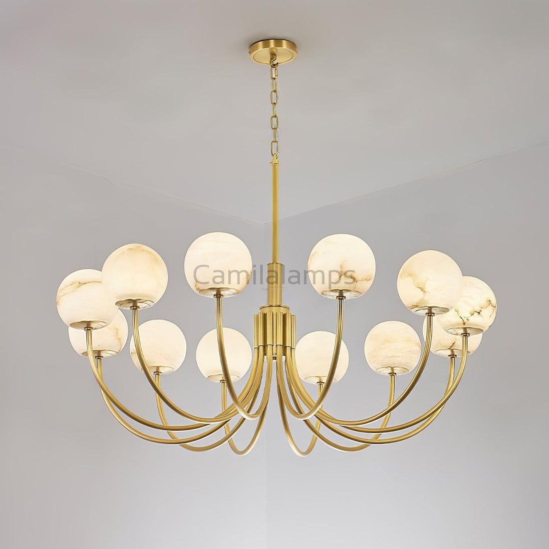 Aurelian Alabaster Globe Chandelier with 6/8/10/12 heads - Camilalamps - aurel-11760-16 Hea-1Brass-11