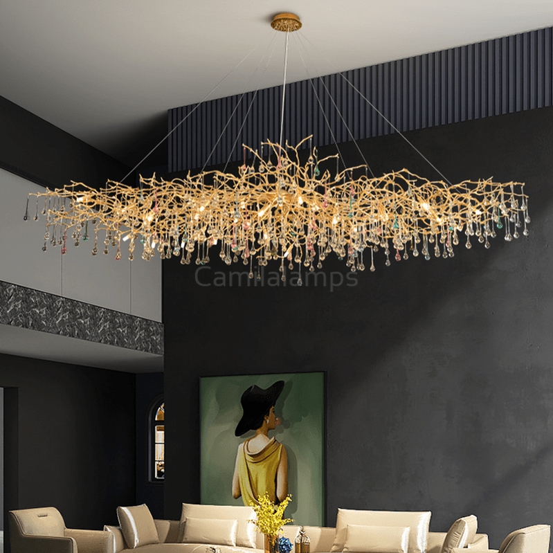 Avis Colorful Crystal Raindrop Aluminum Branch Chandelier - Camilalamps - ILM0596