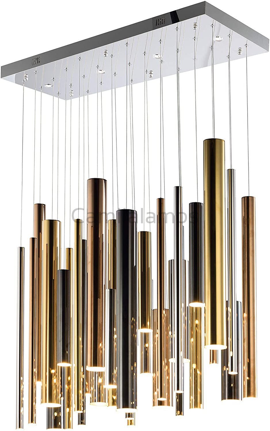 Bellini Rectangular Tri - Tone Tubular Pendant Light Chandelier - Camilalamps - BL32-11