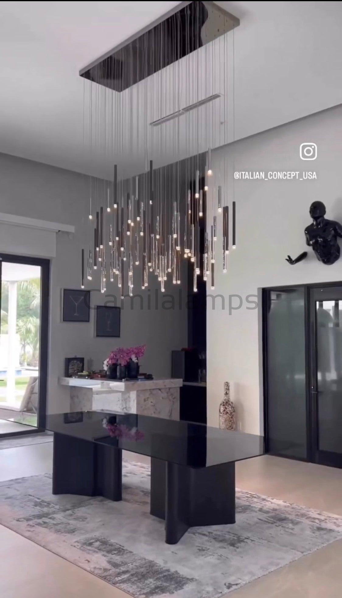 Bellini Rectangular Tri - Tone Tubular Pendant Light Chandelier - Camilalamps - BL32-11