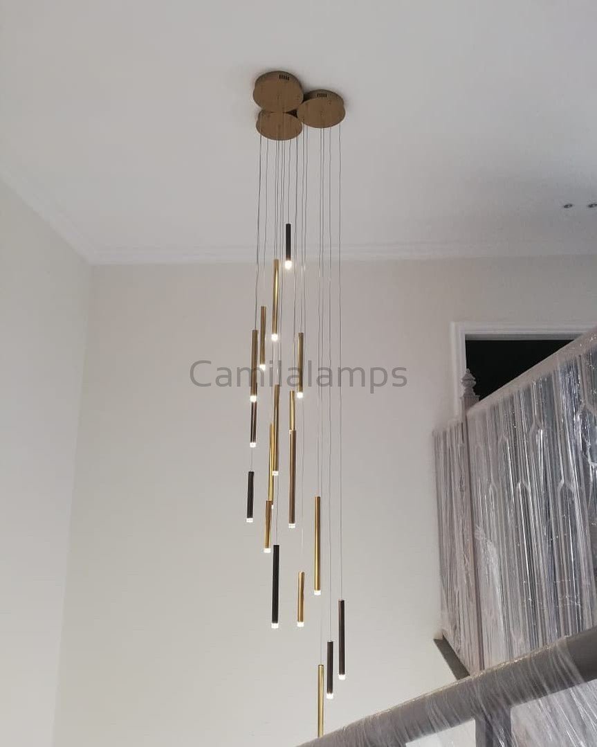 Bellini Square Tri - Tone Tubular Pendant Light Chandelier - Camilalamps - STPL4445-1SQ-116-11