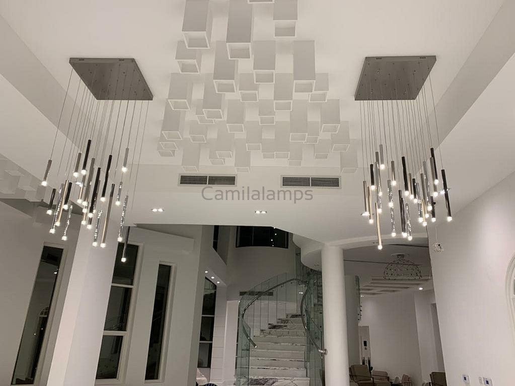 Bellini Square Tri - Tone Tubular Pendant Light Chandelier - Camilalamps - STPL4445 - SQ - 16 - 1