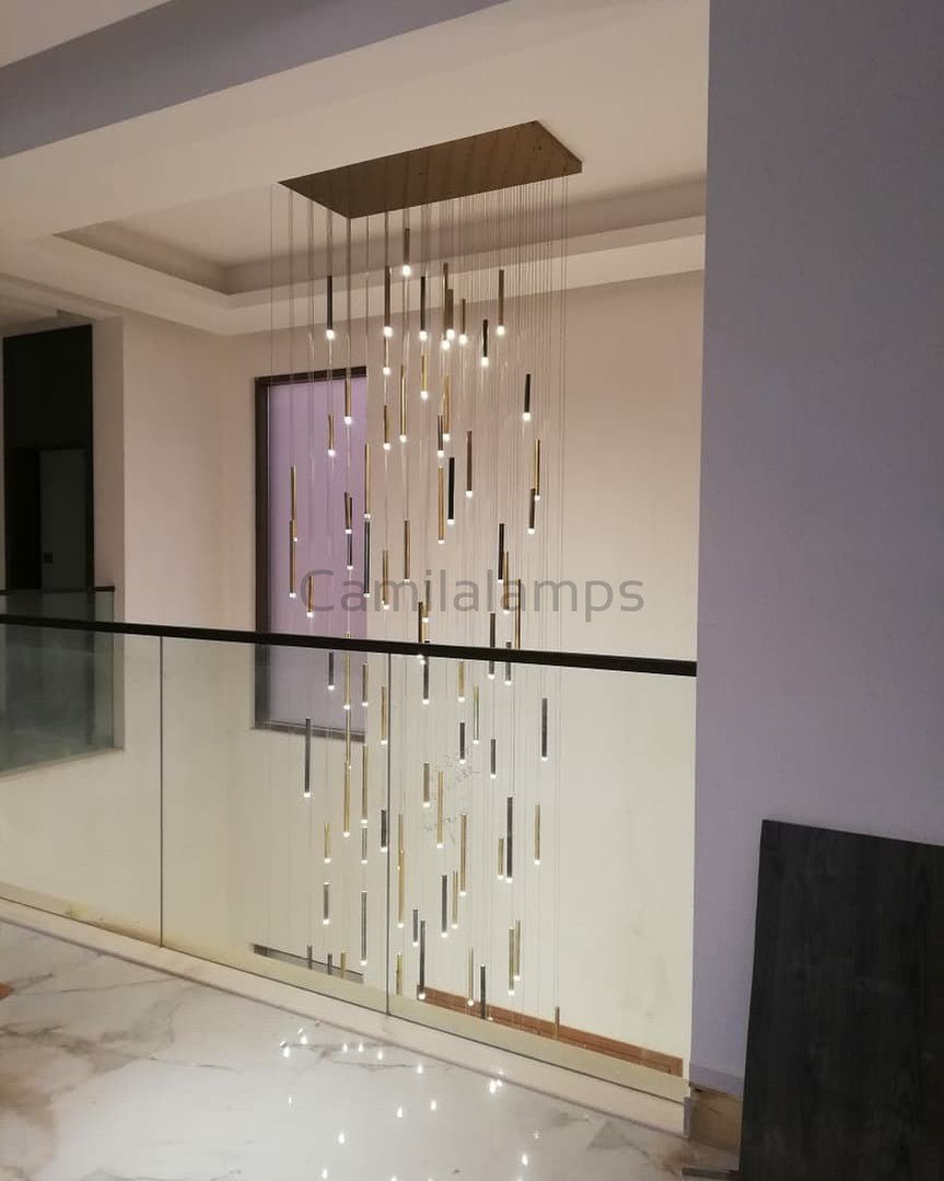 Bellini Square Tri - Tone Tubular Pendant Light Chandelier - Camilalamps - STPL4445 - SQ - 16 - 1