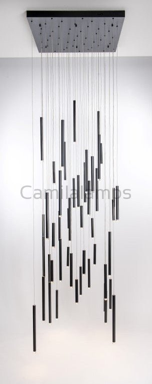 Bellini Square Tri - Tone Tubular Pendant Light Chandelier - Camilalamps - STPL4445 - SQ - 16 - 1