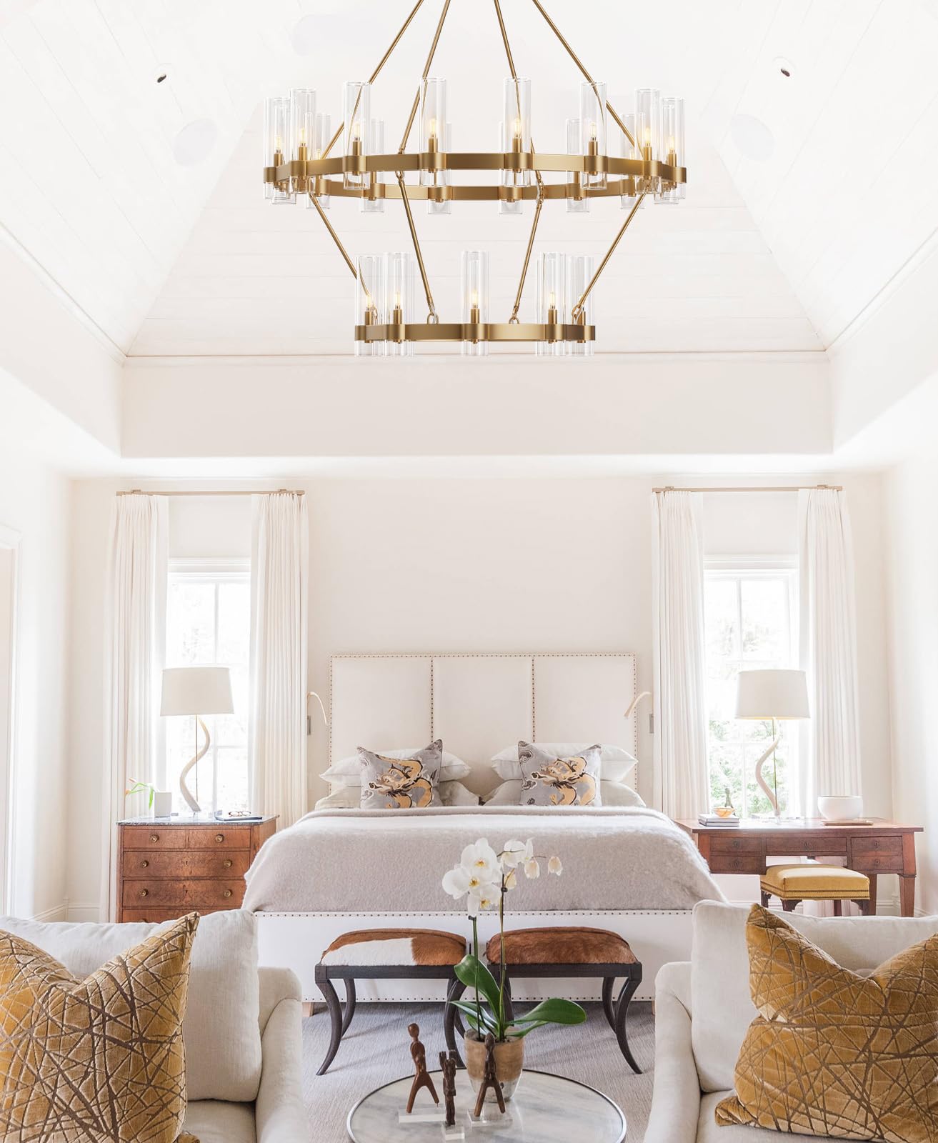 Black Chandelier, 30 Light Wagon Wheel Chandelier with Glass Shade,60 Inch Large Round Industrial High Ceilings Pendant Lighting Fixture for Dining Living Room, Kitchen Island, Foyer - Camilalamps - B0DLZSTDK2