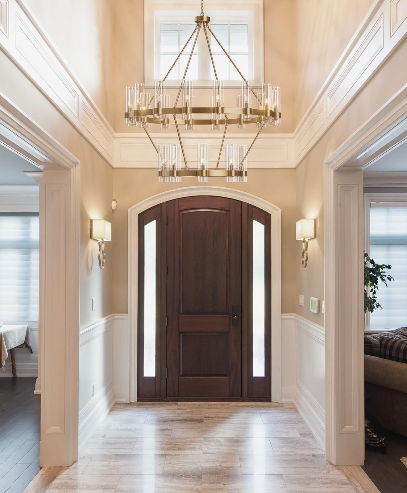 Black Chandelier, 30 Light Wagon Wheel Chandelier with Glass Shade,60 Inch Large Round Industrial High Ceilings Pendant Lighting Fixture for Dining Living Room, Kitchen Island, Foyer - Camilalamps - B0DLZSTDK2