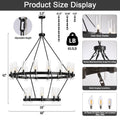 Black Chandelier, 30 Light Wagon Wheel Chandelier with Glass Shade,60 Inch Large Round Industrial High Ceilings Pendant Lighting Fixture for Dining Living Room, Kitchen Island, Foyer - Camilalamps - B0DLZSTDK2