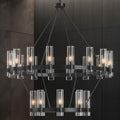 Black Chandelier, 30 Light Wagon Wheel Chandelier with Glass Shade,60 Inch Large Round Industrial High Ceilings Pendant Lighting Fixture for Dining Living Room, Kitchen Island, Foyer - Camilalamps - B0DM14BJCL
