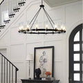 Black Chandelier, 30 Light Wagon Wheel Chandelier with Glass Shade,60 Inch Large Round Industrial High Ceilings Pendant Lighting Fixture for Dining Living Room, Kitchen Island, Foyer - Camilalamps - B0DLZSTDK2