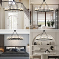 Black Chandelier, 30 Light Wagon Wheel Chandelier with Glass Shade,60 Inch Large Round Industrial High Ceilings Pendant Lighting Fixture for Dining Living Room, Kitchen Island, Foyer - Camilalamps - B0DLZSTDK2