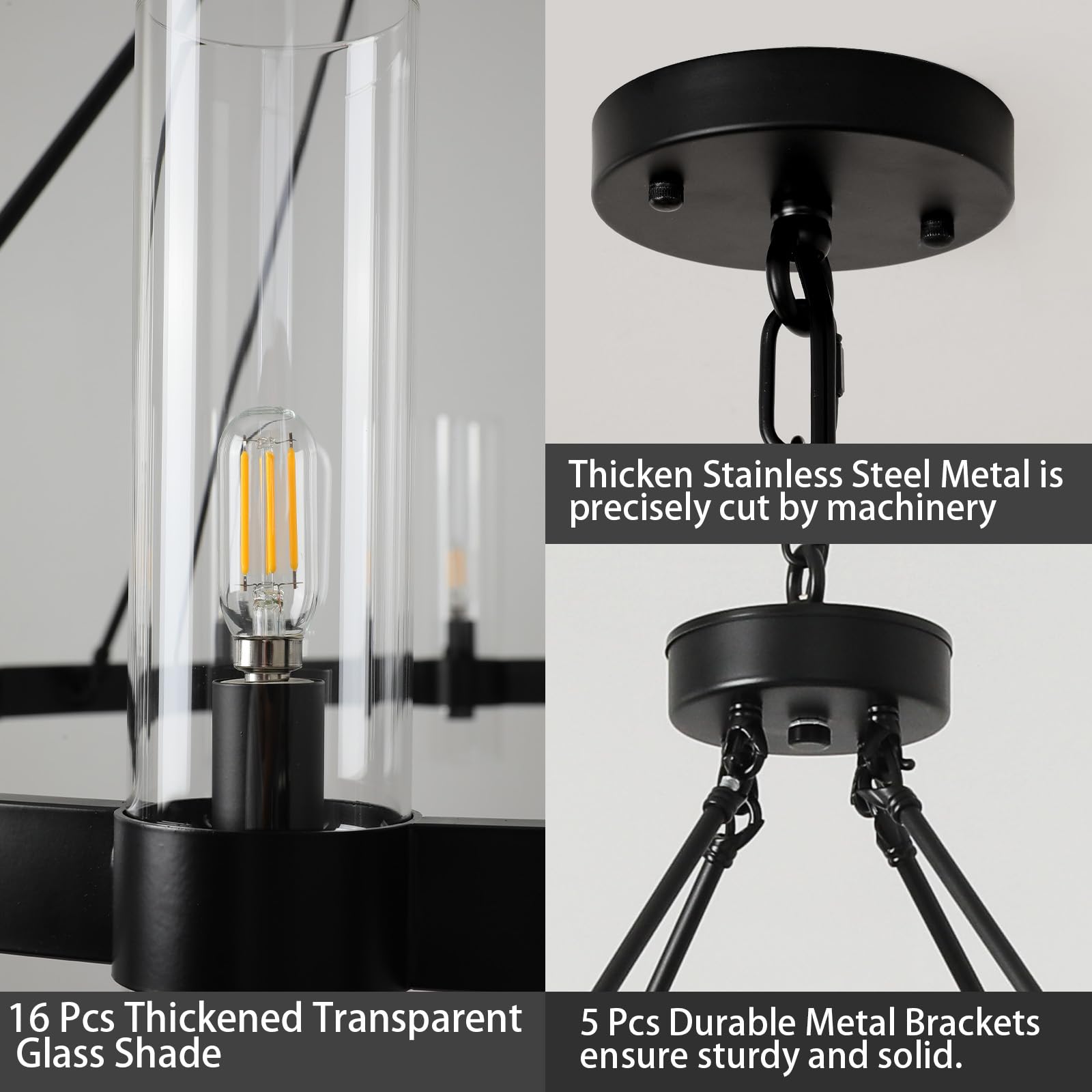 Black Chandelier, 30 Light Wagon Wheel Chandelier with Glass Shade,60 Inch Large Round Industrial High Ceilings Pendant Lighting Fixture for Dining Living Room, Kitchen Island, Foyer - Camilalamps - B0DLZSTDK2