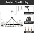 Black Chandelier, 30 Light Wagon Wheel Chandelier with Glass Shade,60 Inch Large Round Industrial High Ceilings Pendant Lighting Fixture for Dining Living Room, Kitchen Island, Foyer - Camilalamps - B0DLZSTDK2
