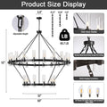 Black Chandelier, 30 Light Wagon Wheel Chandelier with Glass Shade,60 Inch Large Round Industrial High Ceilings Pendant Lighting Fixture for Dining Living Room, Kitchen Island, Foyer - Camilalamps - B0DLZSTDK2