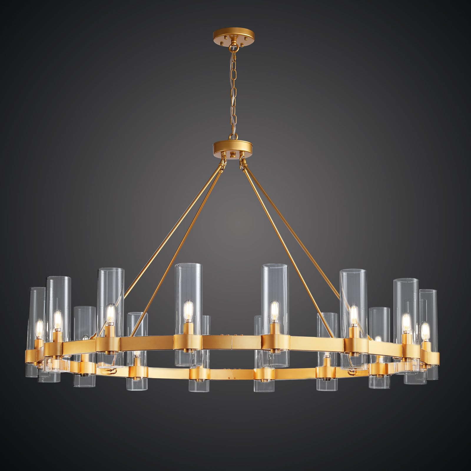 Black Chandelier, 30 Light Wagon Wheel Chandelier with Glass Shade,60 Inch Large Round Industrial High Ceilings Pendant Lighting Fixture for Dining Living Room, Kitchen Island, Foyer - Camilalamps - B0D263FXXF