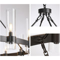 Black Chandelier, 30 Light Wagon Wheel Chandelier with Glass Shade,60 Inch Large Round Industrial High Ceilings Pendant Lighting Fixture for Dining Living Room, Kitchen Island, Foyer - Camilalamps - B0DLZSTDK2