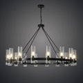 Black Chandelier, 30 Light Wagon Wheel Chandelier with Glass Shade,60 Inch Large Round Industrial High Ceilings Pendant Lighting Fixture for Dining Living Room, Kitchen Island, Foyer - Camilalamps - B0D2633J57