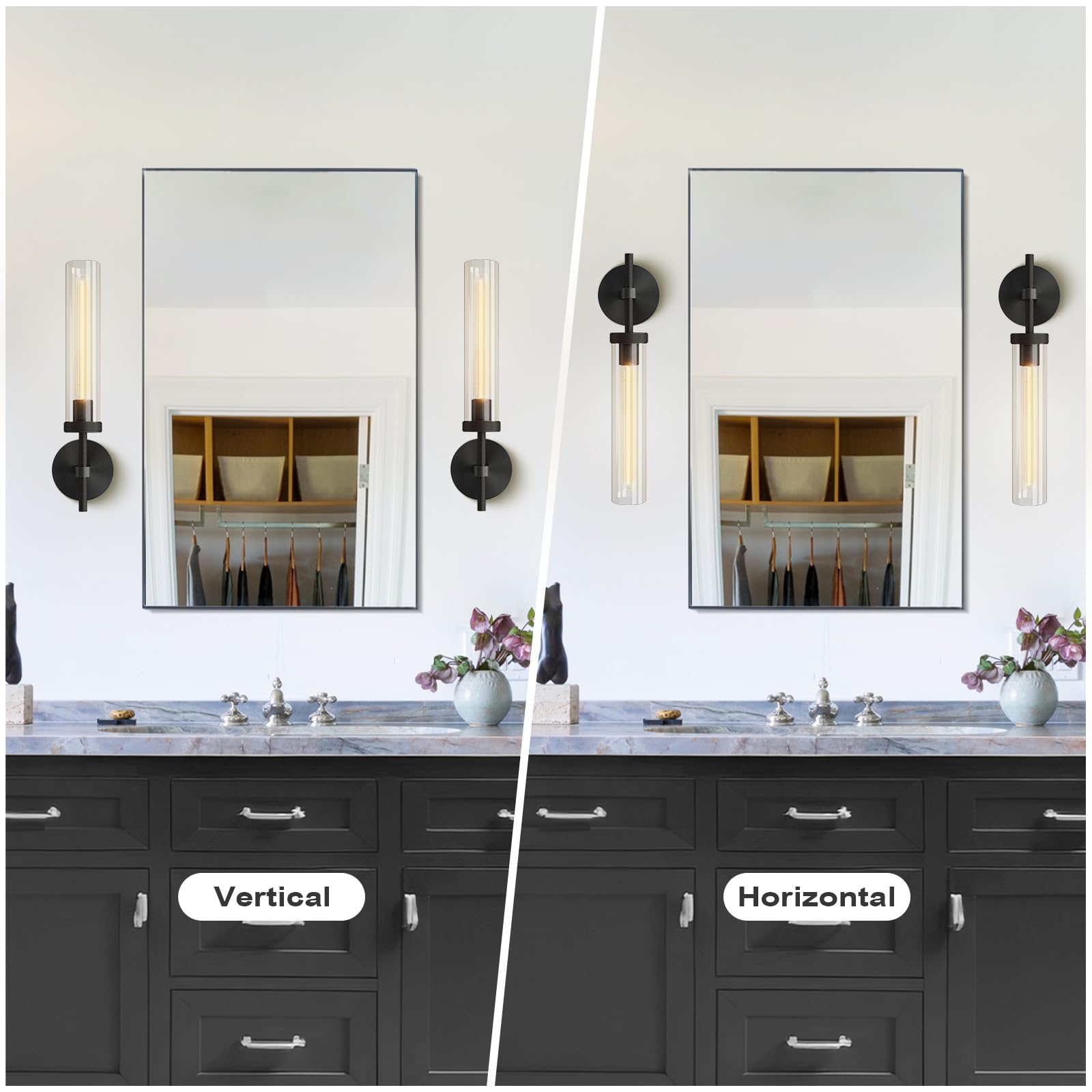 Brass Wall Sconces, 30in Gold 2 - Light Double Glass Sconces Wall Lighting, Bathroom Knurled Vanity Light Sconces, Wall Lights for Living Room Bedroom（Including Bulb） - Camilalamps - B0CMQ44FJK