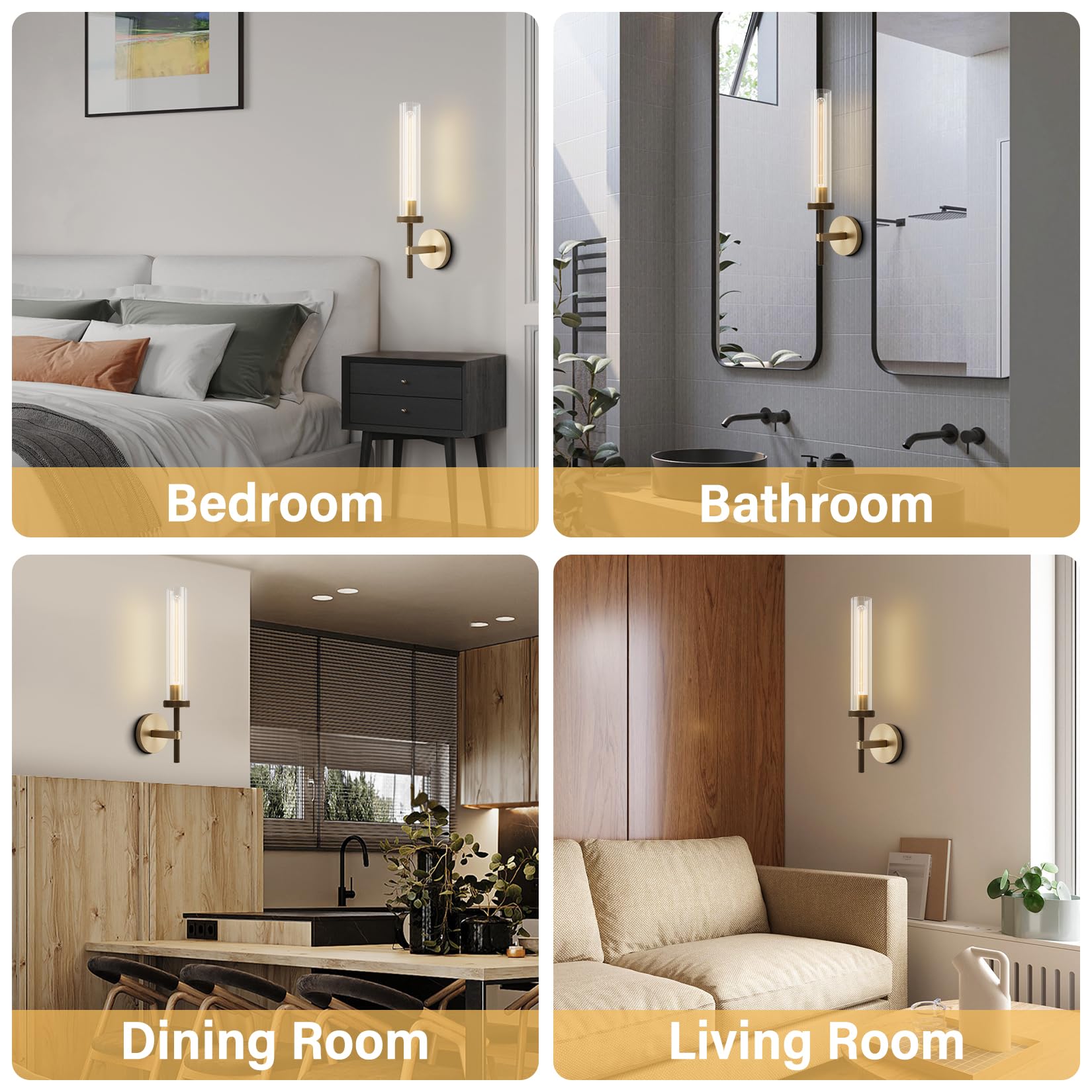 Brass Wall Sconces, 30in Gold 2 - Light Double Glass Sconces Wall Lighting, Bathroom Knurled Vanity Light Sconces, Wall Lights for Living Room Bedroom（Including Bulb） - Camilalamps - B0CMQ44FJK