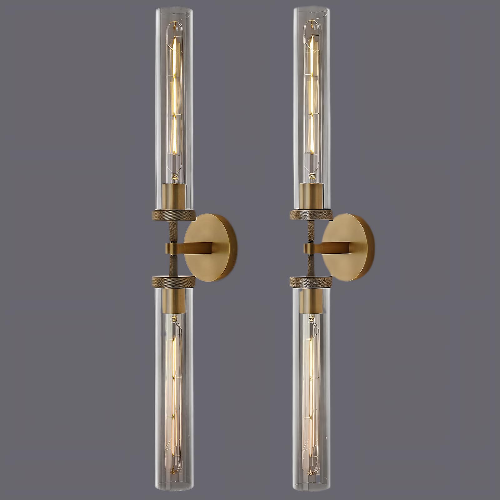Brass Wall Sconces, 30in Gold 2 - Light Double Glass Sconces Wall Lighting, Bathroom Knurled Vanity Light Sconces, Wall Lights for Living Room Bedroom（Including Bulb） - Camilalamps - B0CMQ44FJK
