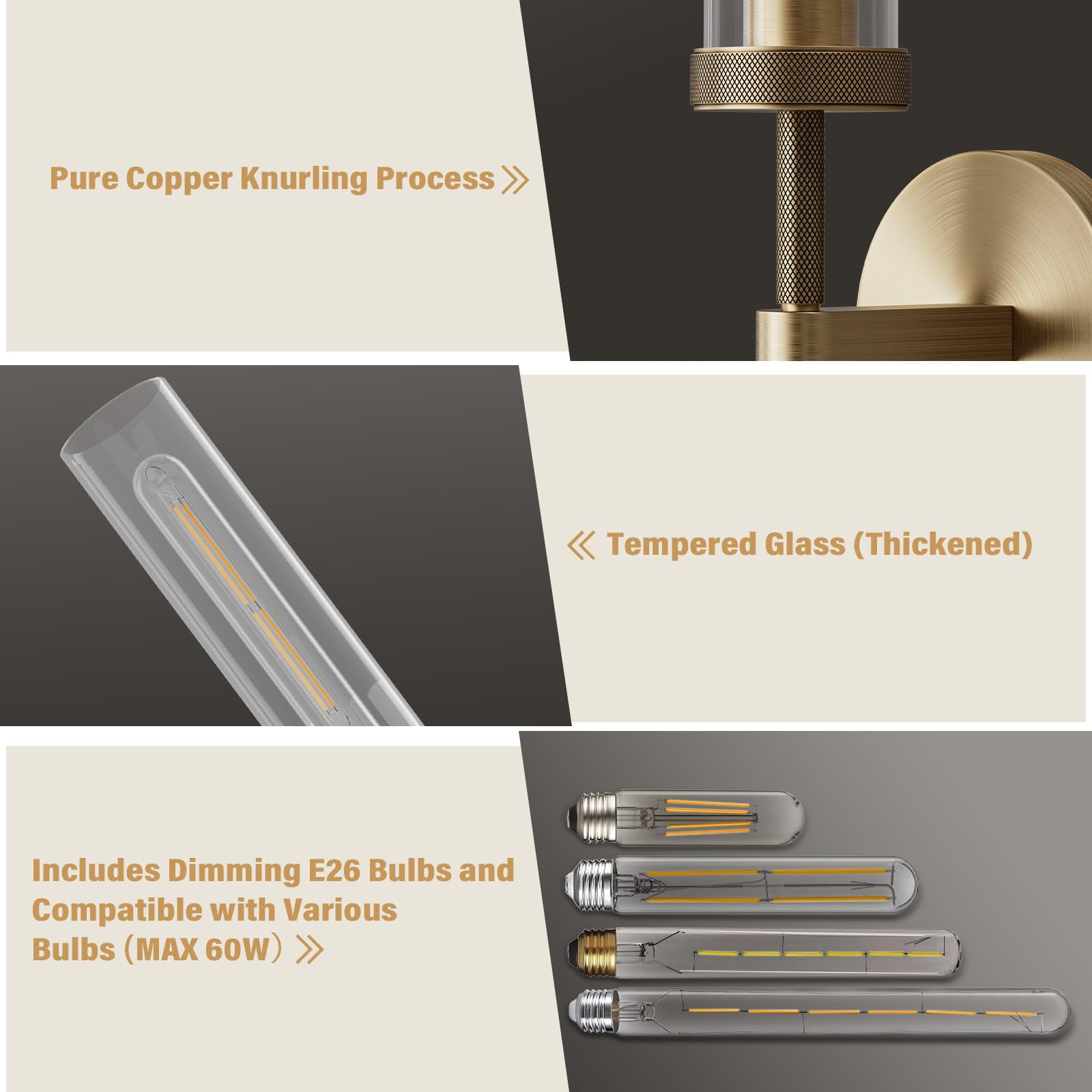 Brass Wall Sconces Set of 2, Double Lights 30" Knurled Texture Indoor Wall Light Fixtures, Bathroom Vanity Light Fixtures with Clear Glass, Modern Wall Lamp for Living Room Hallway(Bulb Included) - Camilalamps - B0CNGSBBJ3