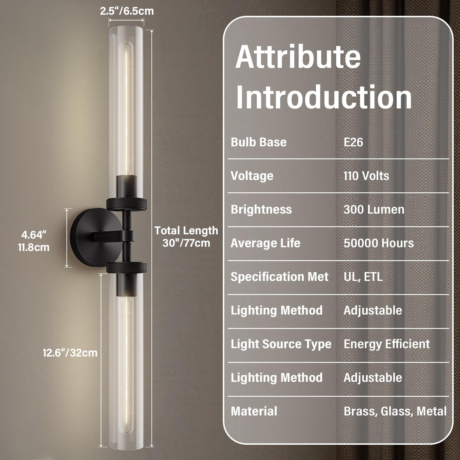 Brass Wall Sconces Set of 2, Double Lights 30" Knurled Texture Indoor Wall Light Fixtures, Bathroom Vanity Light Fixtures with Clear Glass, Modern Wall Lamp for Living Room Hallway(Bulb Included) - Camilalamps - B0CNGSBBJ3