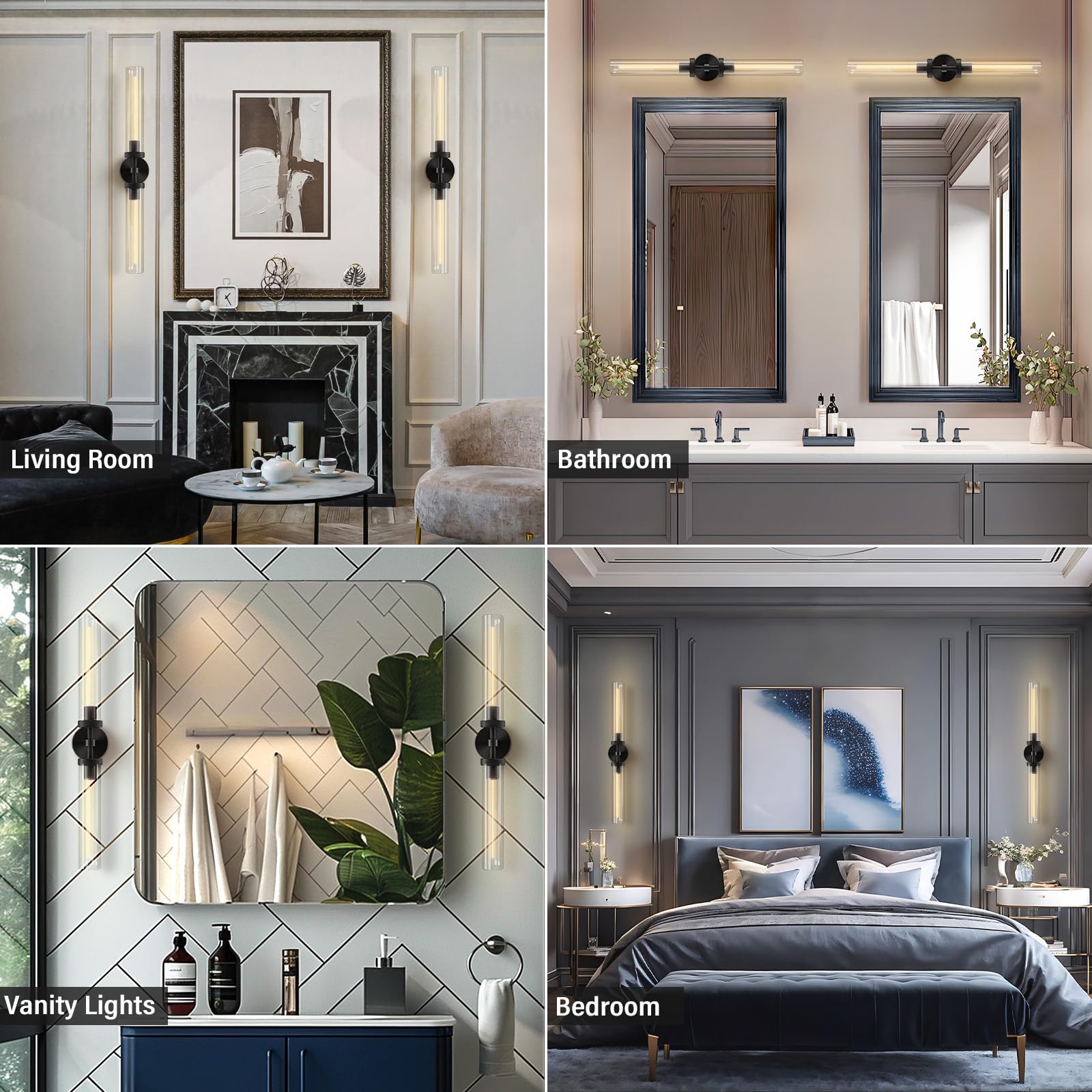 Brass Wall Sconces Set of 2, Double Lights 30" Knurled Texture Indoor Wall Light Fixtures, Bathroom Vanity Light Fixtures with Clear Glass, Modern Wall Lamp for Living Room Hallway(Bulb Included) - Camilalamps - B0CNGSBBJ3