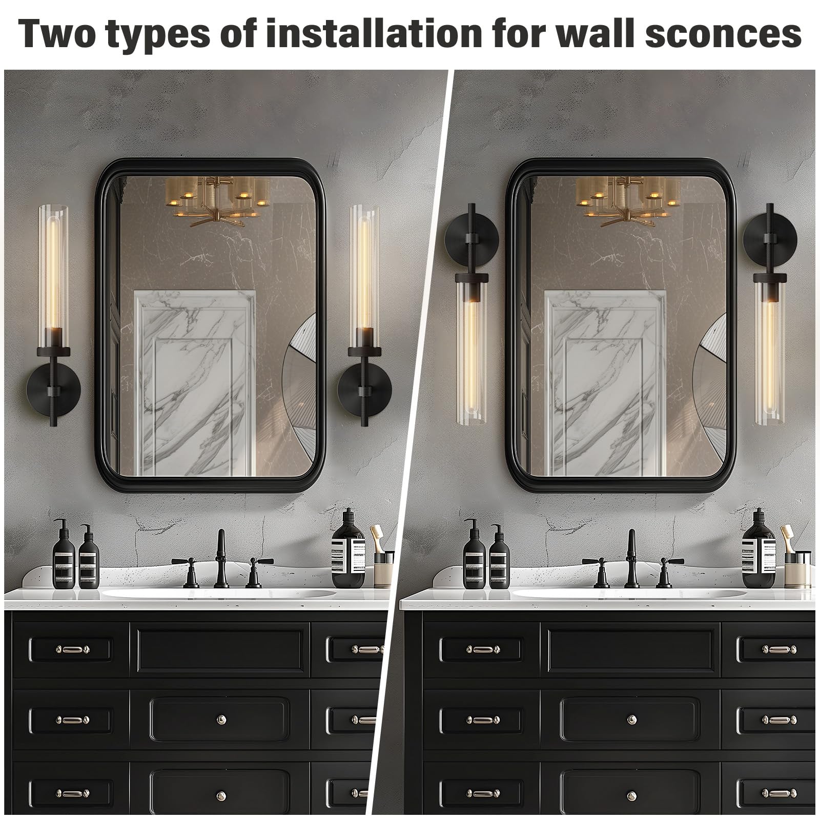 Brass Wall Sconces Set of 2, Double Lights 30" Knurled Texture Indoor Wall Light Fixtures, Bathroom Vanity Light Fixtures with Clear Glass, Modern Wall Lamp for Living Room Hallway(Bulb Included) - Camilalamps - B0CNGSBBJ3