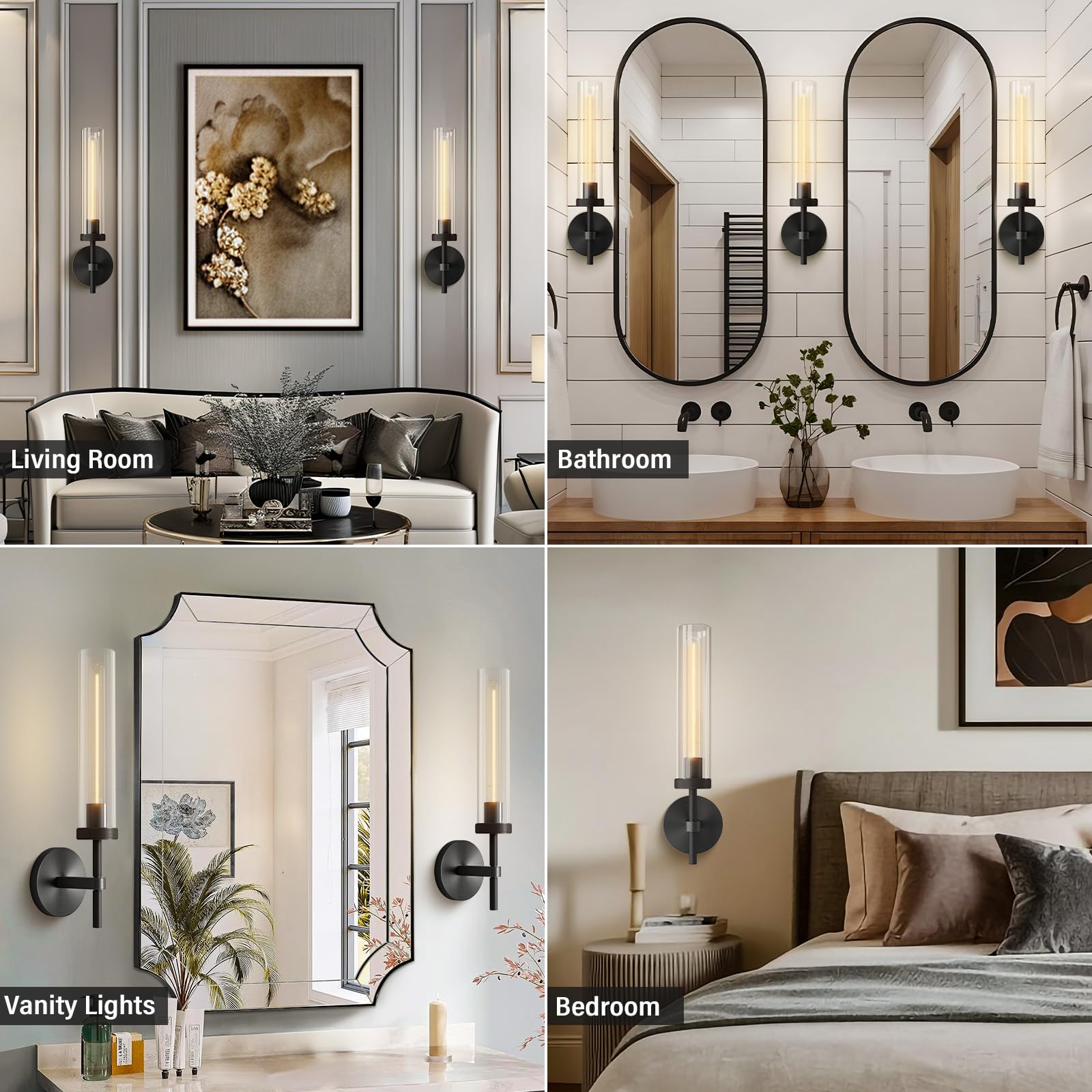 Brass Wall Sconces Set of 2, Double Lights 30" Knurled Texture Indoor Wall Light Fixtures, Bathroom Vanity Light Fixtures with Clear Glass, Modern Wall Lamp for Living Room Hallway(Bulb Included) - Camilalamps - B0CNGSBBJ3