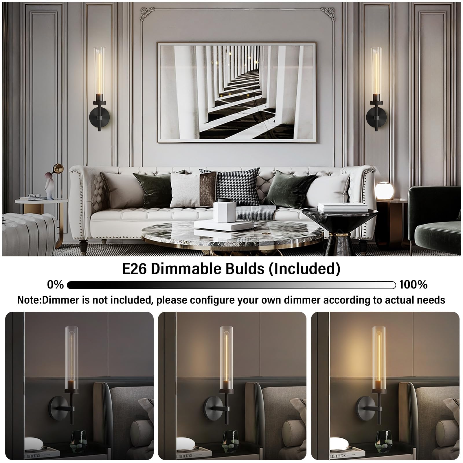 Brass Wall Sconces Set of 2, Double Lights 30" Knurled Texture Indoor Wall Light Fixtures, Bathroom Vanity Light Fixtures with Clear Glass, Modern Wall Lamp for Living Room Hallway(Bulb Included) - Camilalamps - B0CNGSBBJ3