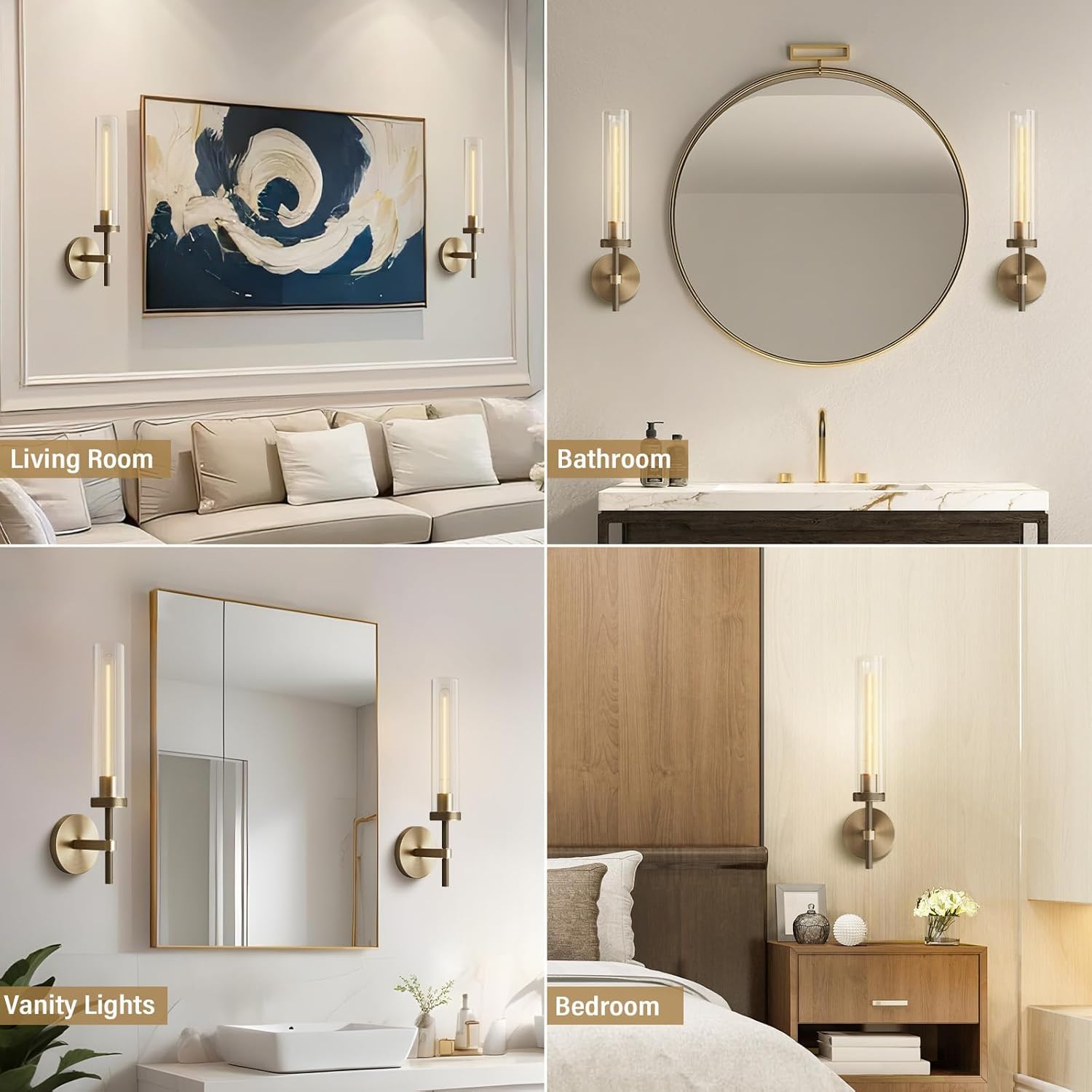 Brass Wall Sconces Set of 2, Double Lights 30" Knurled Texture Indoor Wall Light Fixtures, Bathroom Vanity Light Fixtures with Clear Glass, Modern Wall Lamp for Living Room Hallway(Bulb Included) - Camilalamps - B0CNGSBBJ3