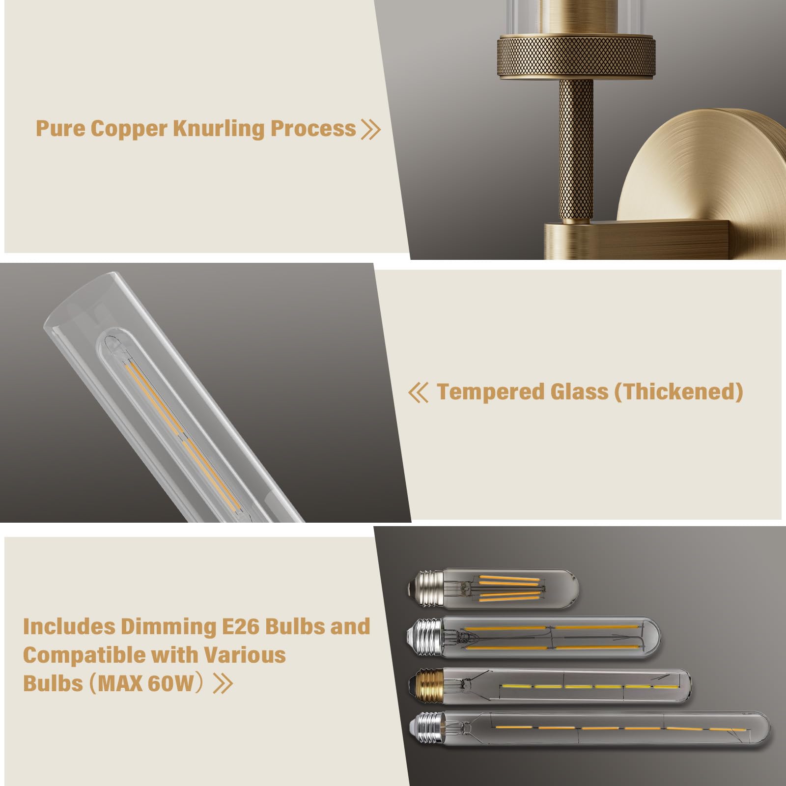 Brass Wall Sconces Set of 2, Double Lights 30" Knurled Texture Indoor Wall Light Fixtures, Bathroom Vanity Light Fixtures with Clear Glass, Modern Wall Lamp for Living Room Hallway(Bulb Included) - Camilalamps - B0CNGSBBJ3