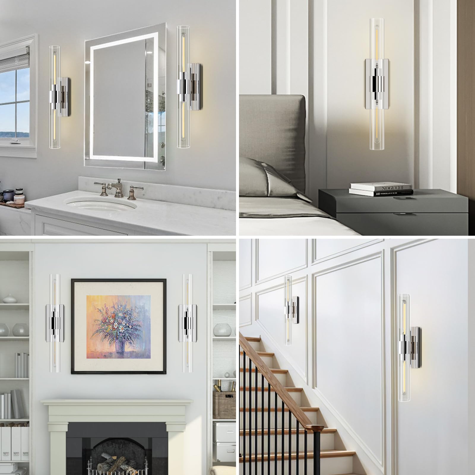 Brass Wall Sconces Set of Two, 22.8'' Gold Bathroom Sconces Wall Decor with Clear Glass Shade, Indoor Vanity Wall Lights for Bathroom Living Room Bedroom Hallway Fireplace Staircase - Camilalamps - B0BFWHL1S4