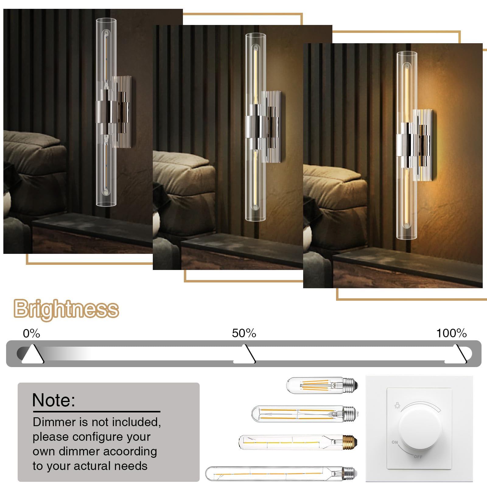 Brass Wall Sconces Set of Two, 22.8'' Gold Bathroom Sconces Wall Decor with Clear Glass Shade, Indoor Vanity Wall Lights for Bathroom Living Room Bedroom Hallway Fireplace Staircase - Camilalamps - B0BFWHL1S4