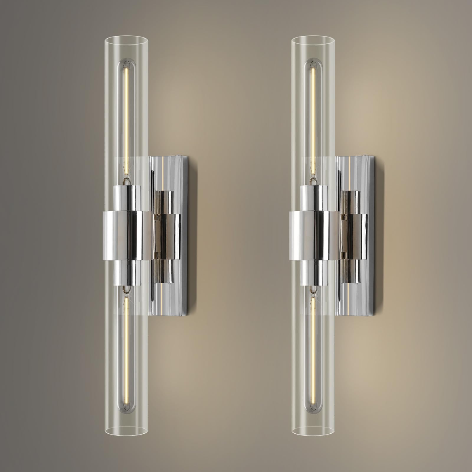 Brass Wall Sconces Set of Two, 22.8'' Gold Bathroom Sconces Wall Decor with Clear Glass Shade, Indoor Vanity Wall Lights for Bathroom Living Room Bedroom Hallway Fireplace Staircase - Camilalamps - B0BFWLCZ7T