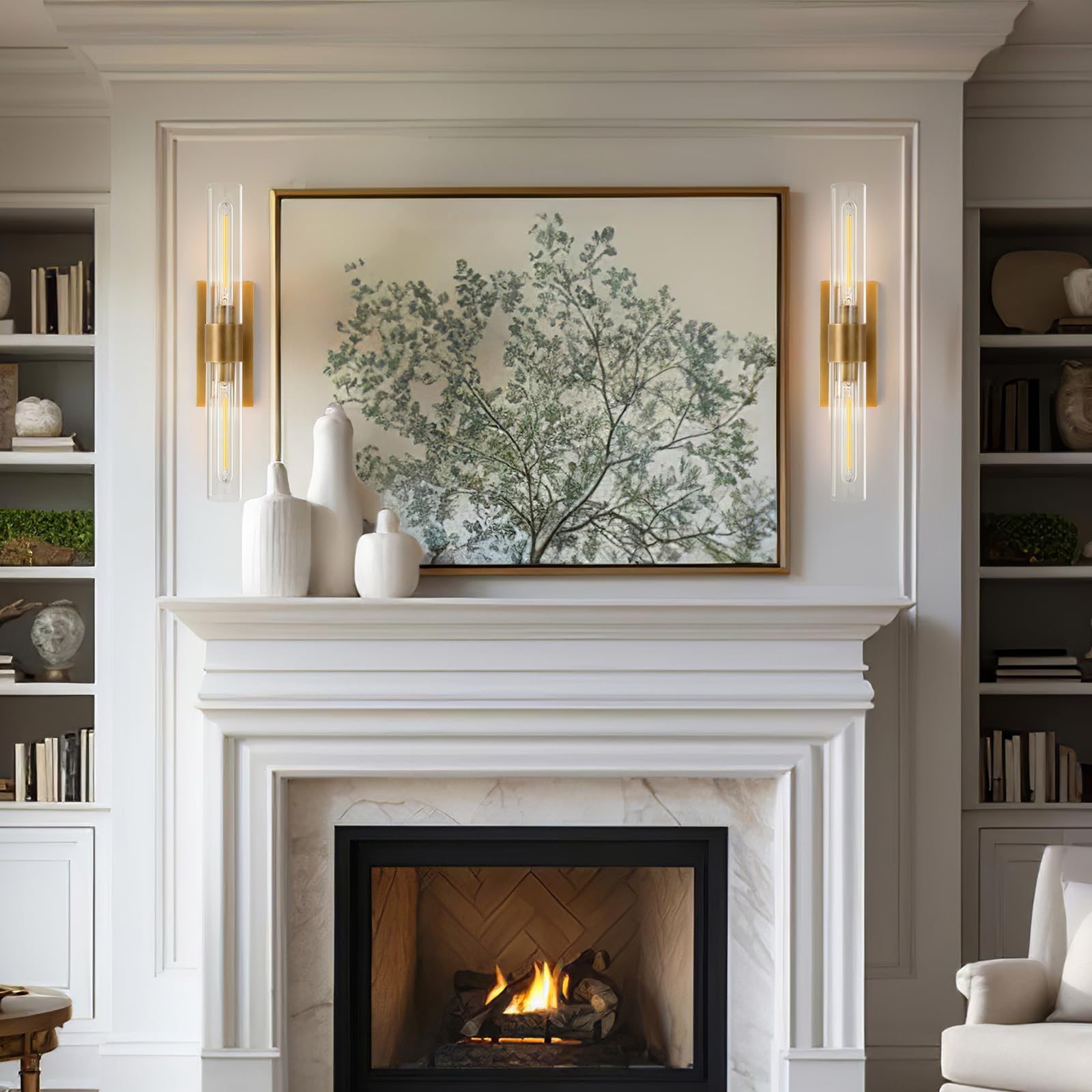 Brass Wall Sconces Set of Two, 22.8'' Gold Bathroom Sconces Wall Decor with Clear Glass Shade, Indoor Vanity Wall Lights for Bathroom Living Room Bedroom Hallway Fireplace Staircase - Camilalamps - B0BFWHL1S4