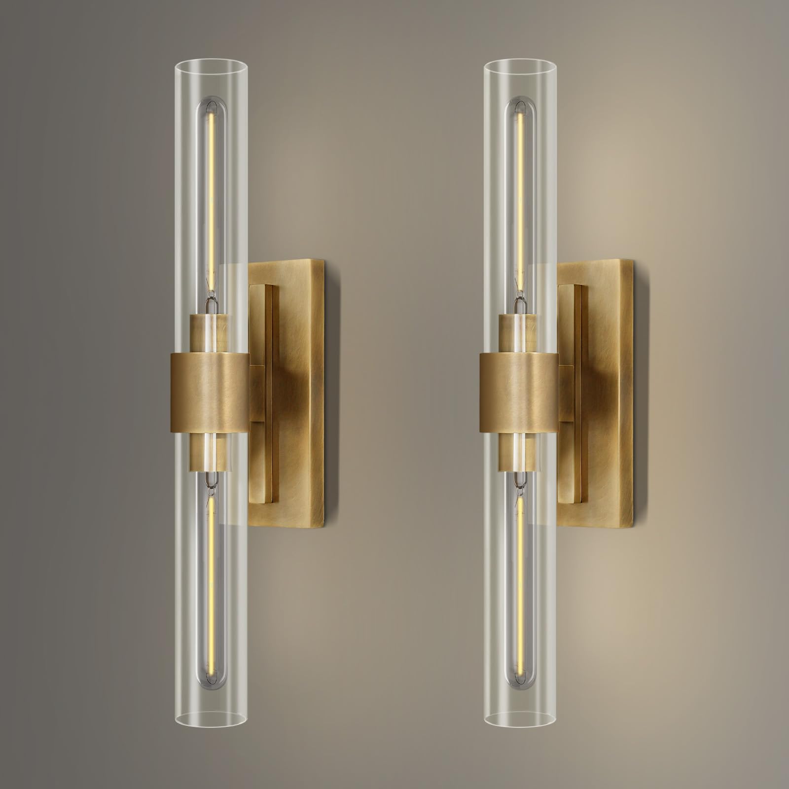 Brass Wall Sconces Set of Two, 22.8'' Gold Bathroom Sconces Wall Decor with Clear Glass Shade, Indoor Vanity Wall Lights for Bathroom Living Room Bedroom Hallway Fireplace Staircase - Camilalamps - B0BFWKM9ZJ