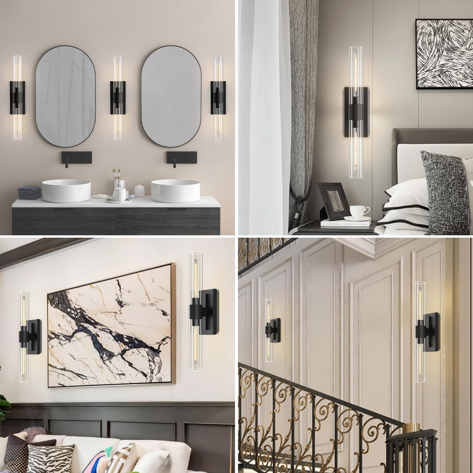 Brass Wall Sconces Set of Two, 22.8'' Gold Bathroom Sconces Wall Decor with Clear Glass Shade, Indoor Vanity Wall Lights for Bathroom Living Room Bedroom Hallway Fireplace Staircase - Camilalamps - B0BFWHL1S4