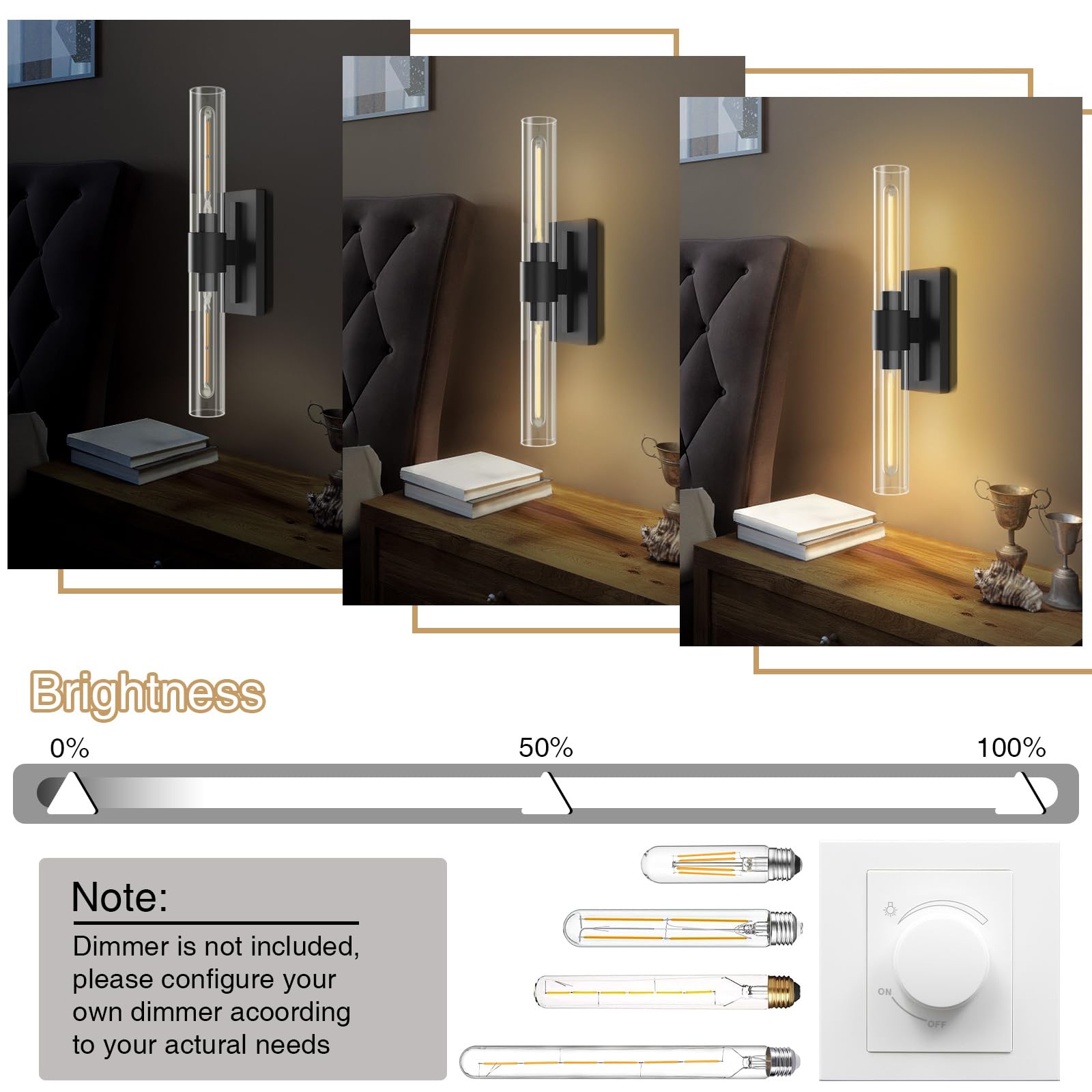 Brass Wall Sconces Set of Two, 22.8'' Gold Bathroom Sconces Wall Decor with Clear Glass Shade, Indoor Vanity Wall Lights for Bathroom Living Room Bedroom Hallway Fireplace Staircase - Camilalamps - B0BFWHL1S4