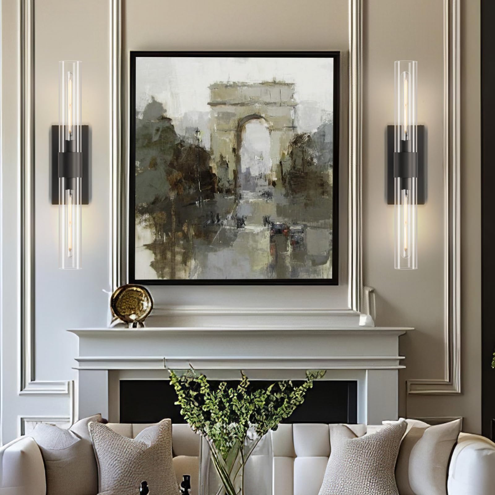 Brass Wall Sconces Set of Two, 22.8'' Gold Bathroom Sconces Wall Decor with Clear Glass Shade, Indoor Vanity Wall Lights for Bathroom Living Room Bedroom Hallway Fireplace Staircase - Camilalamps - B0BFWHL1S4