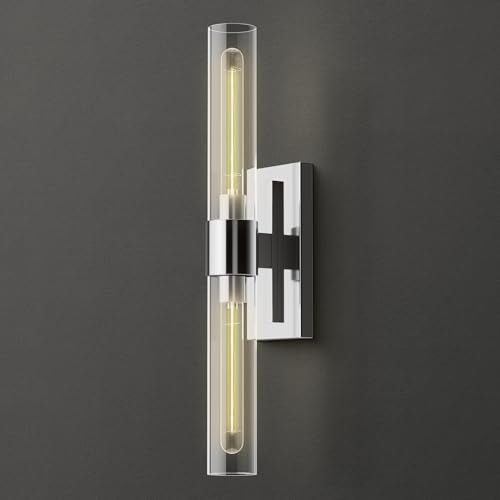 Brass Wall Sconces Set of Two, 22.8'' Gold Bathroom Sconces Wall Decor with Clear Glass Shade, Indoor Vanity Wall Lights for Bathroom Living Room Bedroom Hallway Fireplace Staircase - Camilalamps - B0BFWHL1S4