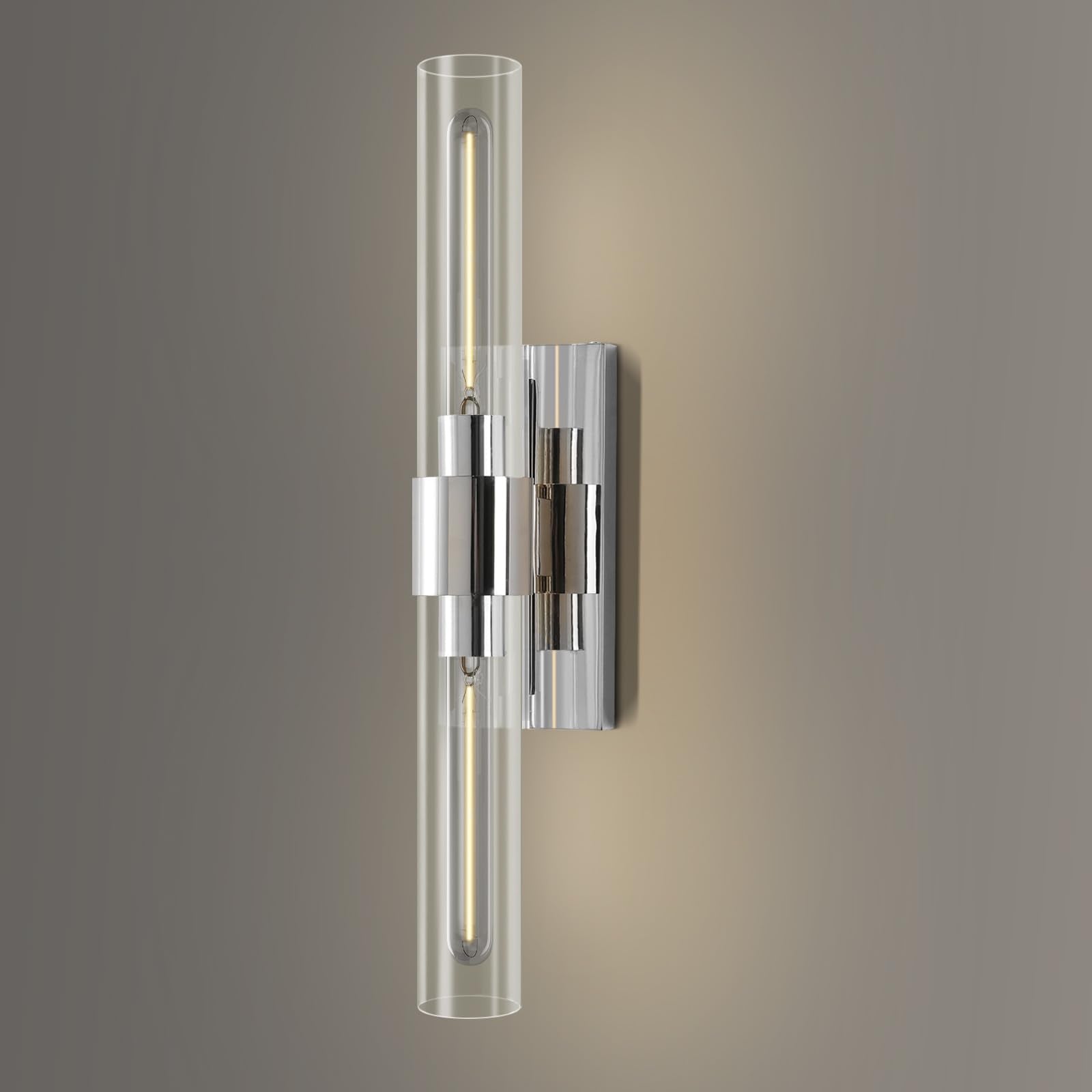 Brass Wall Sconces Set of Two, 22.8'' Gold Bathroom Sconces Wall Decor with Clear Glass Shade, Indoor Vanity Wall Lights for Bathroom Living Room Bedroom Hallway Fireplace Staircase - Camilalamps - B0BFWHL1S4