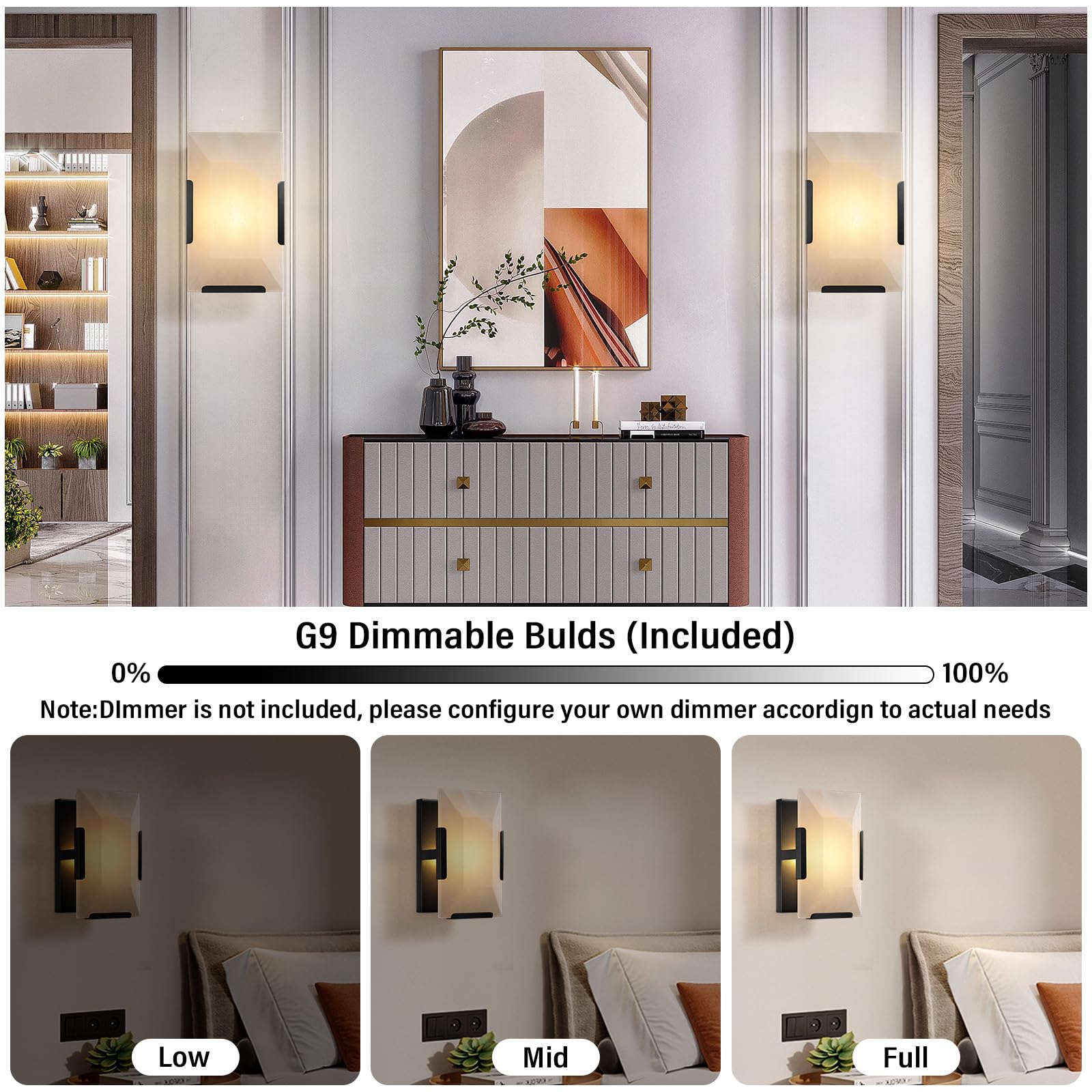 Brass Wall Sconces Set of Two, Natural Alabaster Wall Light,Gold Vanity Light Fixtures for Bathroom,Bedside Wall Lamp Perfect for Bedroom, Hallway, Living Room Kitchen(Gift LED) - Camilalamps - B0DWZP1YHS