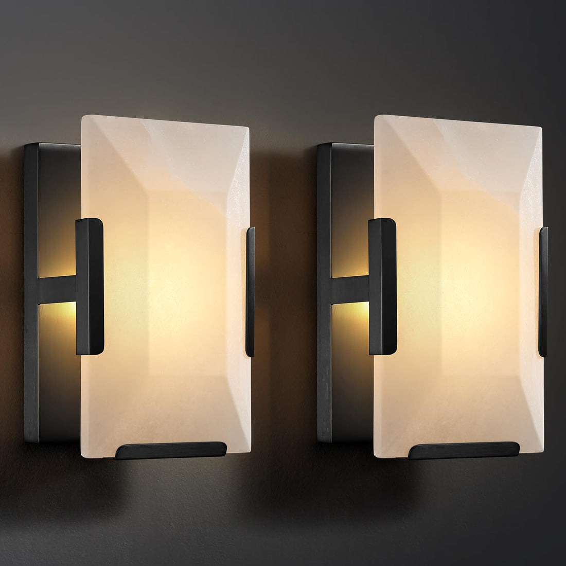 Brass Wall Sconces Set of Two, Natural Alabaster Wall Light,Gold Vanity Light Fixtures for Bathroom,Bedside Wall Lamp Perfect for Bedroom, Hallway, Living Room Kitchen(Gift LED) - Camilalamps - B0CF95FG19