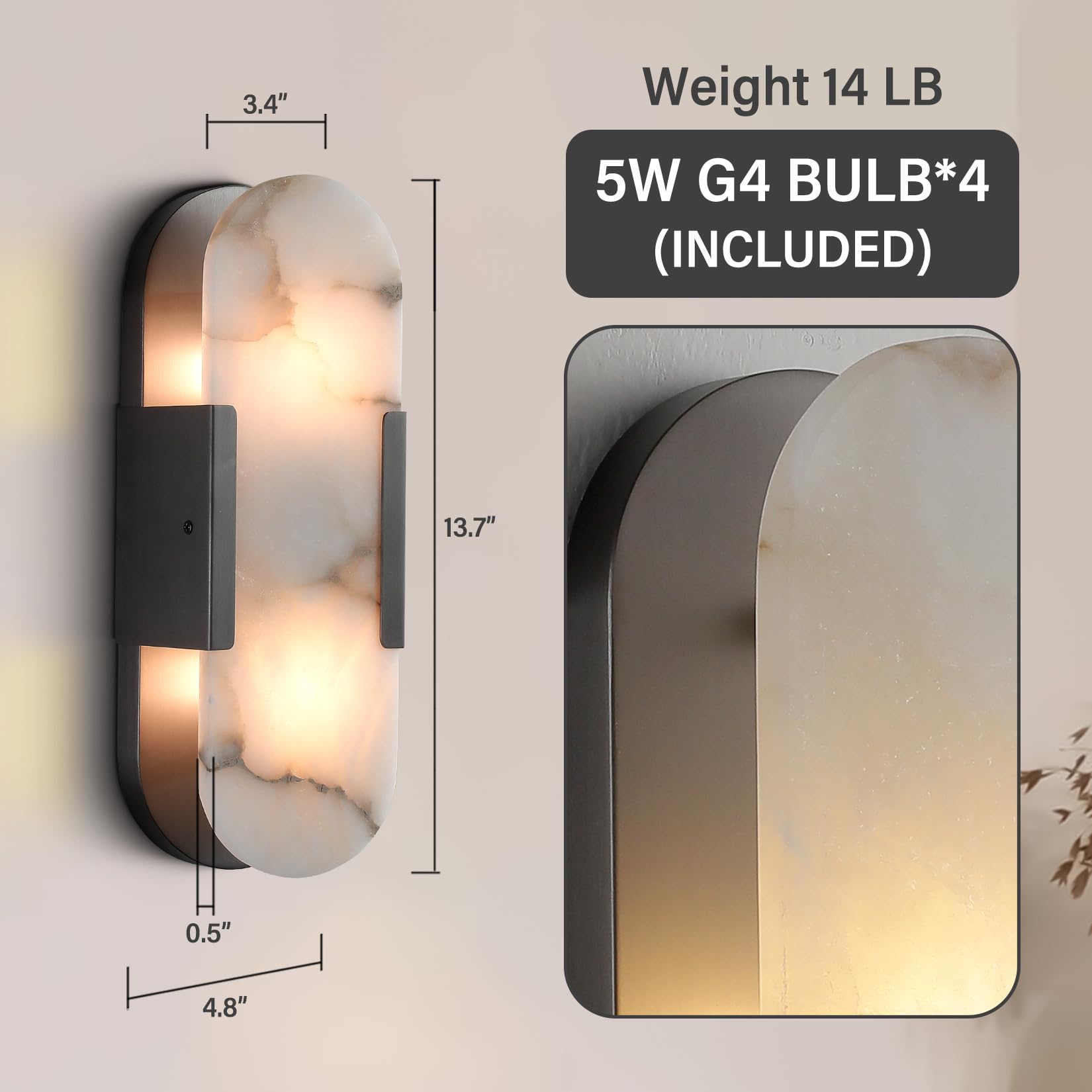 Brass Wall Sconces Set of Two, Natural Alabaster Wall Light,Gold Vanity Light Fixtures for Bathroom,Bedside Wall Lamp Perfect for Bedroom, Hallway, Living Room Kitchen(Gift LED) - Camilalamps - B0DWZP1YHS